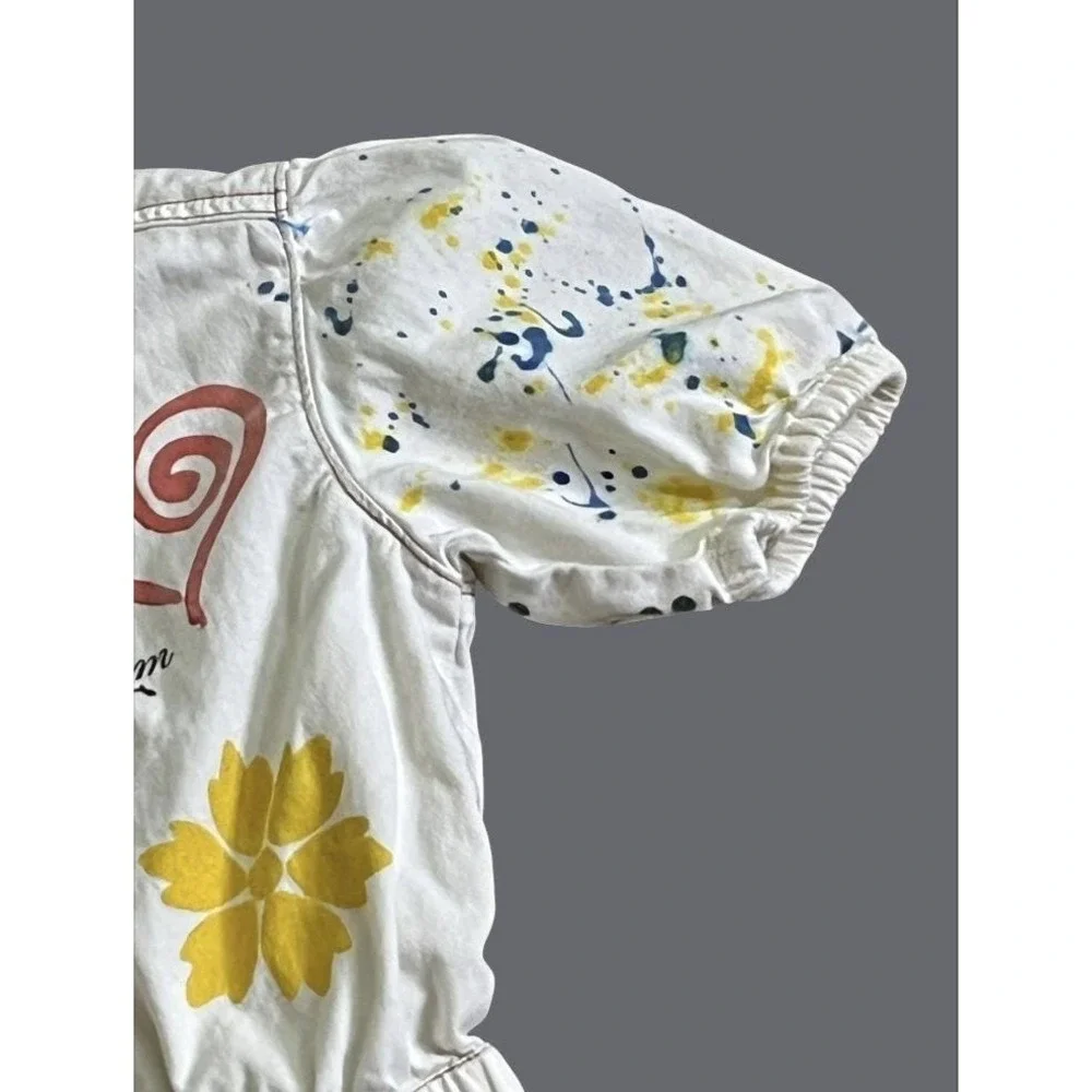 HAND PAINTED Ivory Cotton Romper Shorts Graffiti Art-To-Wear SHORTALLS Girls 8
